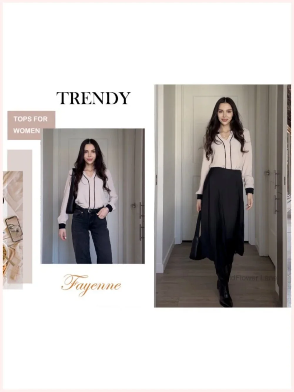 Women's Blouse Dressy Casual Color Block V-Neck Long Sleeve Business Top
